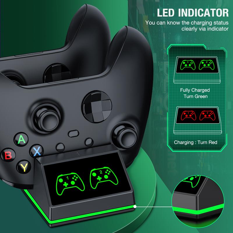 Controller Charger Station with 2x4320mWh Rechargeable Battery Pack for Xbox Series X S Xbox One X S Elite Controller with 4 Batteries Covers