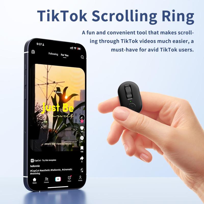 Tiktok Scrolling Ring, Page Turner for Kindle App, Remote Control for TIK Tok and Kindle, Bluetooth Connected, for iPhone Series, iPad, Android Phone, and More