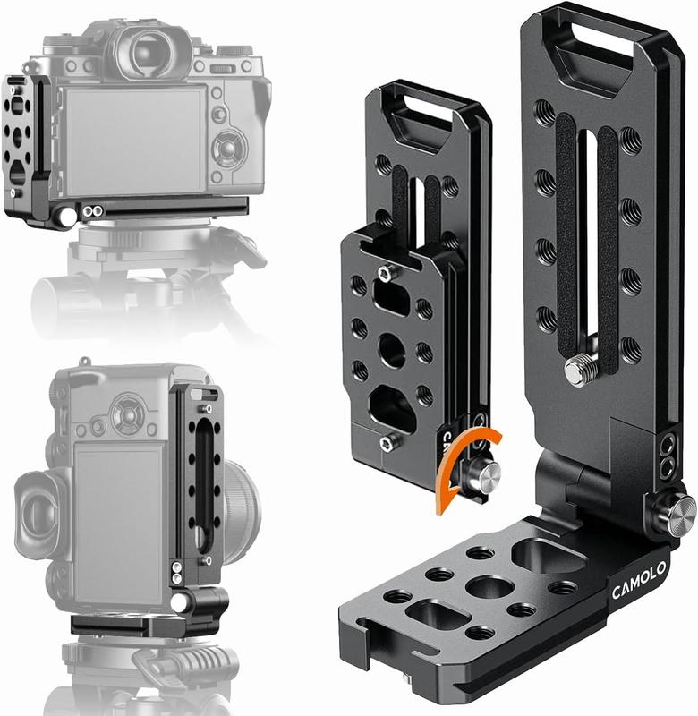 CAMOLO DSLR Foldable Camera L Bracket Mount, Arca Swiss Vertical Horizontal Tripod, Quick Release Plate with 1 4