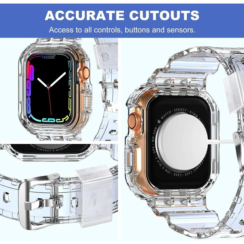 100% Quality Assurance-Compatible for Crystal Clear Apple Watch Bands, 45mm 44mm 42mm 41mm 40mm 38mm Bumper Case for Men Women Jelly Sport Case Band for iWatch Ultra 2 1 Series 9 8 7 SE 6 5 4 3 2 1 Accessories Wearable