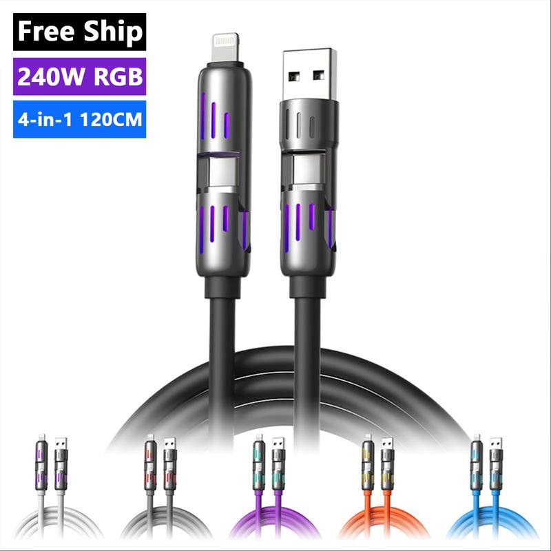 2025 NEW 4-in-1 Multi USB Charging Cable -MAX 240W Fast Charging Charger Cord with USB A+Type C for iPhone 16 15 14 13 iPad Samsung Galaxy MacBook iPad Tablets