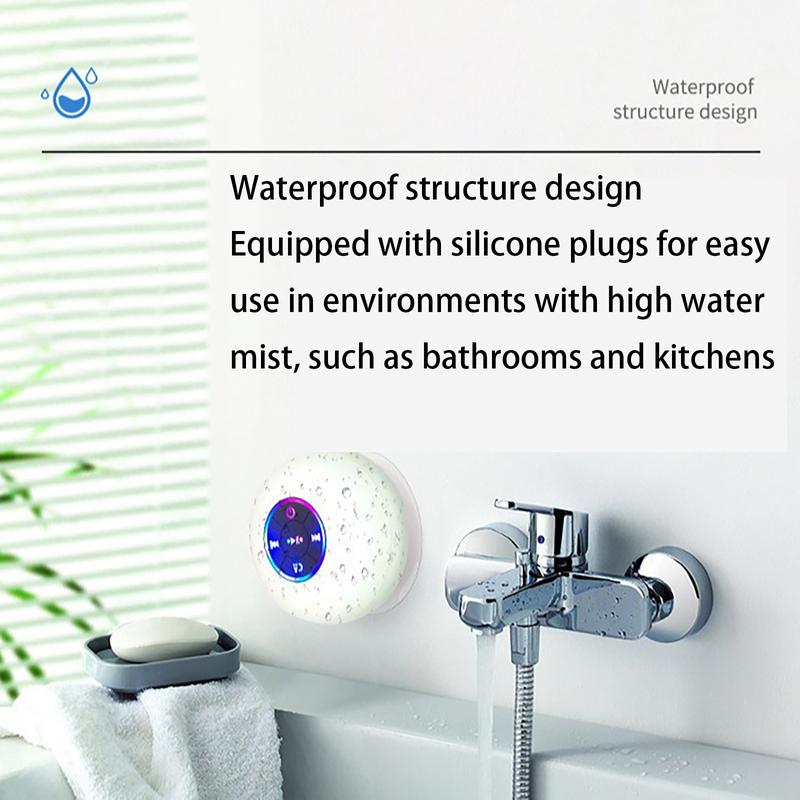 Portable mini Bluetooth shower speaker with variable LED lights, iPX4 waterproof, hands-free speaker, wireless stereo rechargeable, suitable for beaches, showers, and homes, a must-have for families Waterproof LED Speaker Mini Bluetooth waterproof speaker