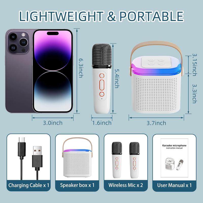 Mini Karaoke Machine for Kids, Christmas Birthday Gifts for Girls Boys Toy, Portable Bluetooth Speaker with 2 Wireless Mic, Premium Songs for All Ages