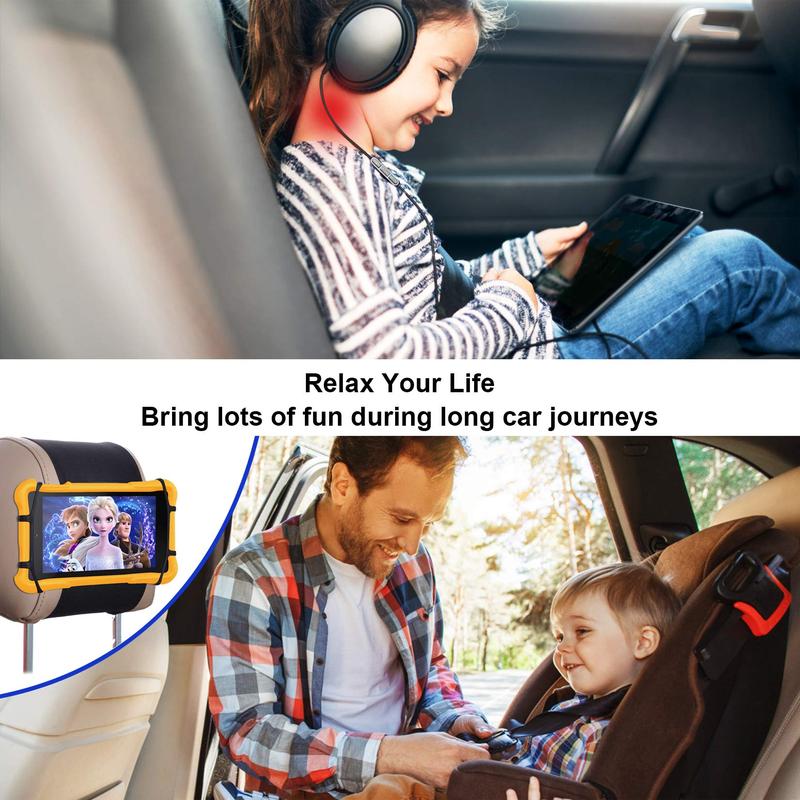 FANGOR Car Headrest Mount Holder, Tablet Holder for Kids in Back Seats, Anti-Slip Strap and Holding Net,Angle-Adjustable Fits All 7 Inch to 12.9 Inch Tablets