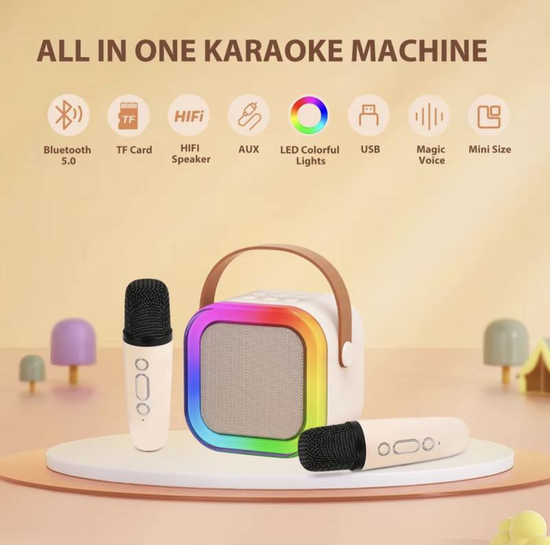 Fall Portable Wireless Karaoke Speaker with 2 wireless Microphone, HIFI Stereo Sound Subwoofers, KTV Speaker Subwoofer with RGB Colorful LED Lights, Karaoke Machine Sound System for Outdoor Sports Travel, Audio Device, Room Accessories