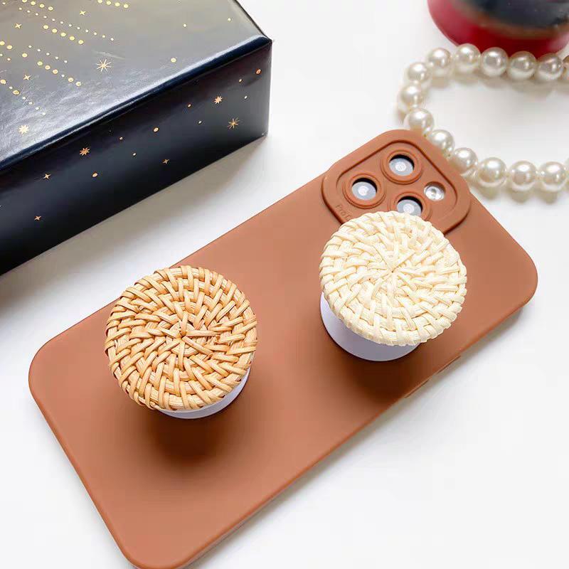 Straw Weave Design Phone Ring Holder, Anti-slip Phone Ring Stand, Direct Adhesive Phone Holder for Phone or Phone Case, Mobile Phone Accessories