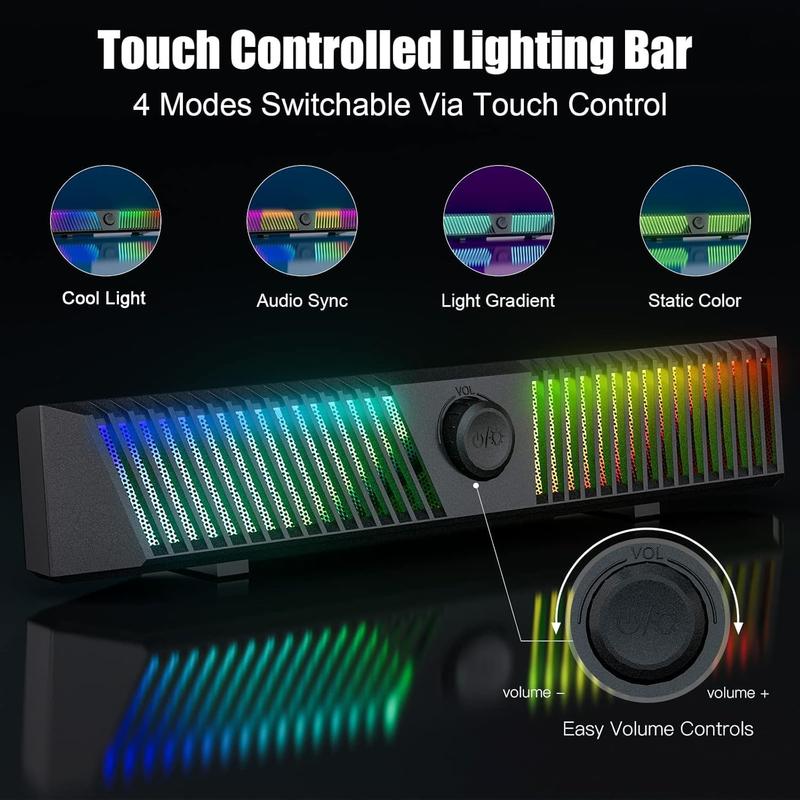 Smalody Computer Speakers, USB Powered HiFi  PC Speaker, Dynamic LED Gaming Computer Sound bar with Microphone, Bluetooth and USB Aux-in Connection PC Speakers for Desktop,Monitor,Gaming,Laptop