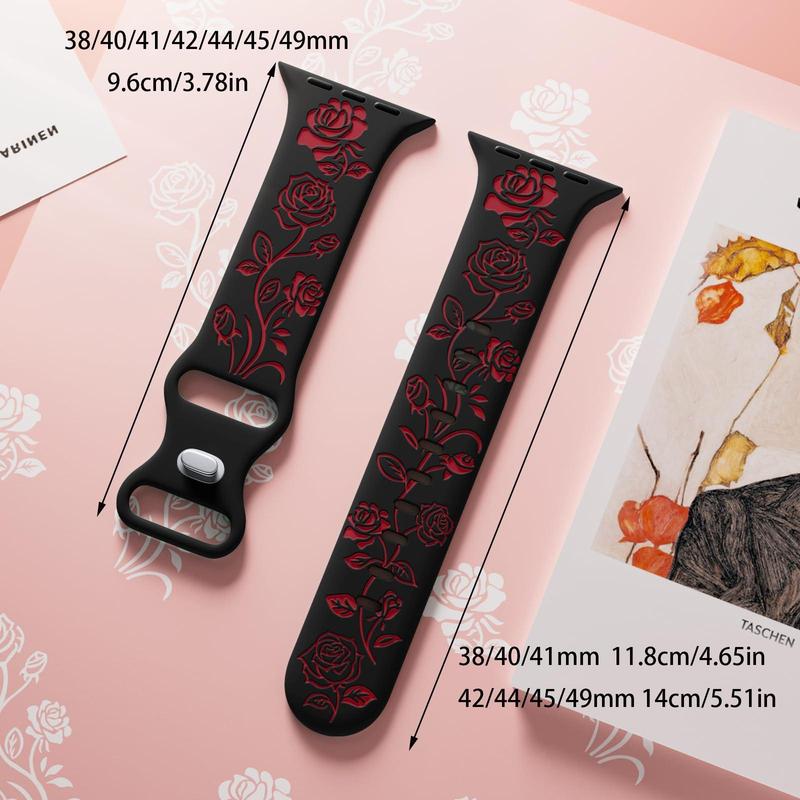 Floral Pattern Engraved Watch Band (Band Only), 2 Counts Cute Two Color Flower Soft Silicone Sport Watch Band for iWatch Series 9 8 7 6 5 4 3 2 1 SE Ultra 2, Smart Watch Accessories