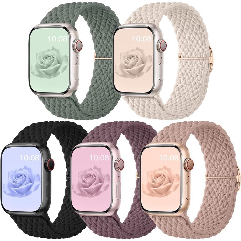 5 pack Braided Stretchy Solo Loop Compatible with Apple Watch Bands 40mm 38mm 41mm 44mm 45mm 49mm 42mm for Women Men, Elastic Nylon Adjustable Sport Straps for iWatch Series 10 9 8 7 6 5 4 3 SE Ultra Wearable