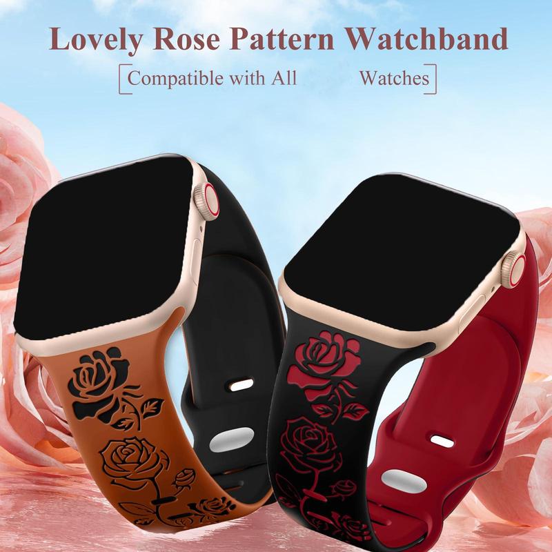 Floral Pattern Engraved Watch Band (Band Only), 2 Counts Cute Two Color Flower Soft Silicone Sport Watch Band for iWatch Series 9 8 7 6 5 4 3 2 1 SE Ultra 2, Smart Watch Accessories