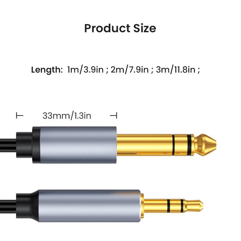 6.35mm Male to 3.5mm Male TRS Bidirectional Stereo Audio Cable Jack, Audio Cable Jack, Suitable for Guitar, iPod, Laptop, Speaker, Amplifier