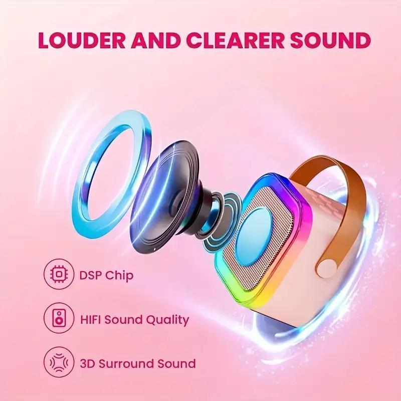 NEW Summer Wireless Karaoke Speaker With Wireless Microphone & LED Light for Fall Gift, Wireless BT Speaker With LED Ambient Light, Speakers Karaoke, Electronics Outdoor Speaker, Karaoke Machine For Home Party Birthday Gift, Mini Microphone