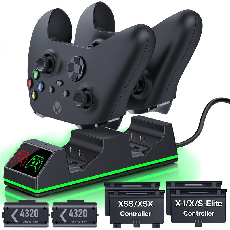 Controller Charger Station with 2x4320mWh Rechargeable Battery Pack for Xbox Series X S Xbox One X S Elite Controller with 4 Batteries Covers