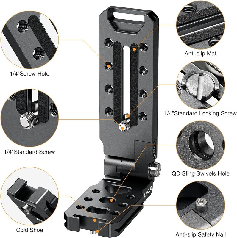 CAMOLO DSLR Foldable Camera L Bracket Mount, Arca Swiss Vertical Horizontal Tripod, Quick Release Plate with 1 4