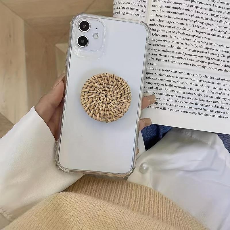 Straw Weave Design Phone Ring Holder, Anti-slip Phone Ring Stand, Direct Adhesive Phone Holder for Phone or Phone Case, Mobile Phone Accessories