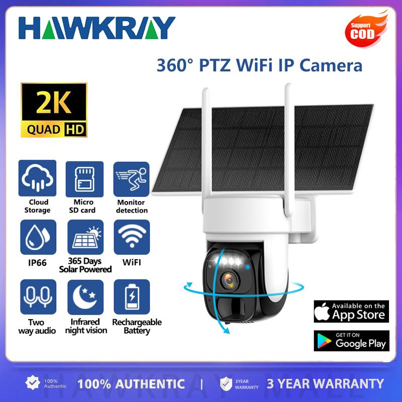 Hawkray 360° Low Power Solar Panel Battery 2K FHD WiFi Camera CCTV IP Security Cam