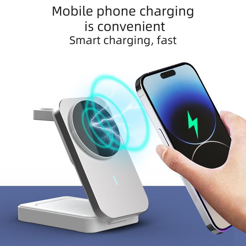 3-in-1 Fast Charger Magnetic 15w Charging Station Gift for Apple  (Foldable 3-in-1) Smartphone Wireless Charging Station for HUAWEI IPhone Samsung, AirPods and IPhone Watch