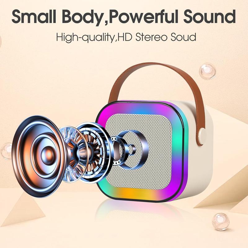 Portable Wireless Speaker with Microphone, Rechargeable Wireless Karaoke Speaker with Handle, Colorful Light LED USB Speaker for Home Party