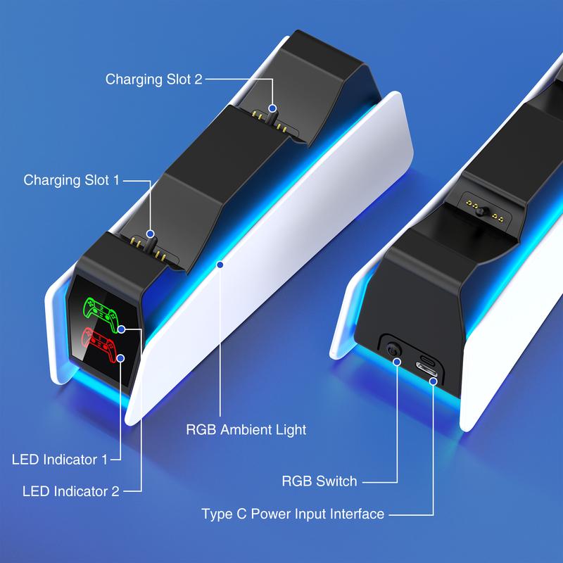 PS5 Controller Charger Station for Playstation 5 Dualsense Controllers with LED Light Dual Fast Stand Charger Dock, PS5 Controller Charging Dock Station Accessories for Playstation 5 Faceplates DualSense Edge