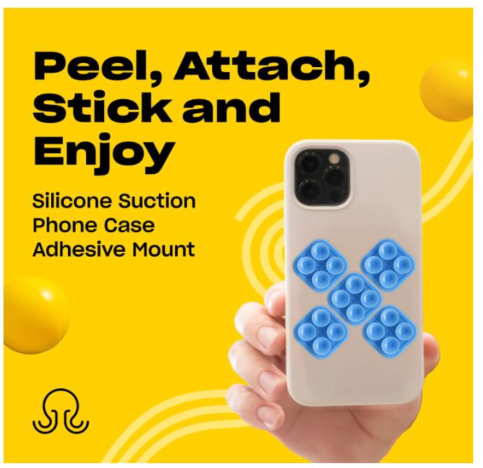 Mini Silicone Suction Phone Mounts - Strong Grip for Selfies & Videos - Durable & Easy to Use - iPhone & Android Compatible - 6 x 1