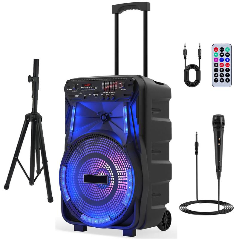 15 inch Portable Bluetooth PA Speaker Rechargeable Loud Outdoor Speaker System With Stand Tripod Microphone LED Light 2200mAh  7.4V Lithium-ion Battery Audio