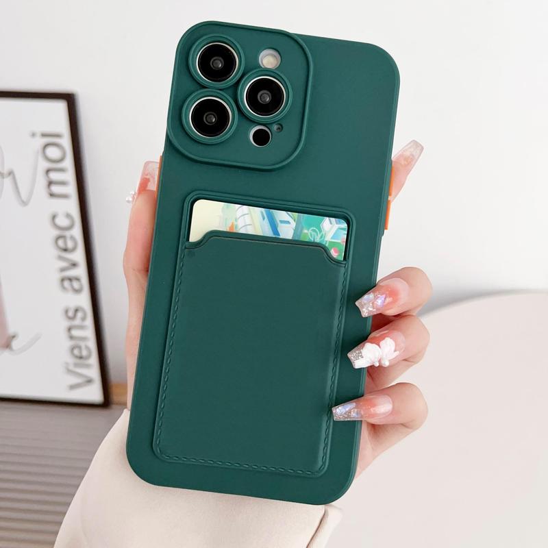 Solid Color Phone Case With Card Slot, 1 Count Simple Trendy Phone Protector Cover, Anti-fall Phone Cases Compatible With iPhone, Phones Case