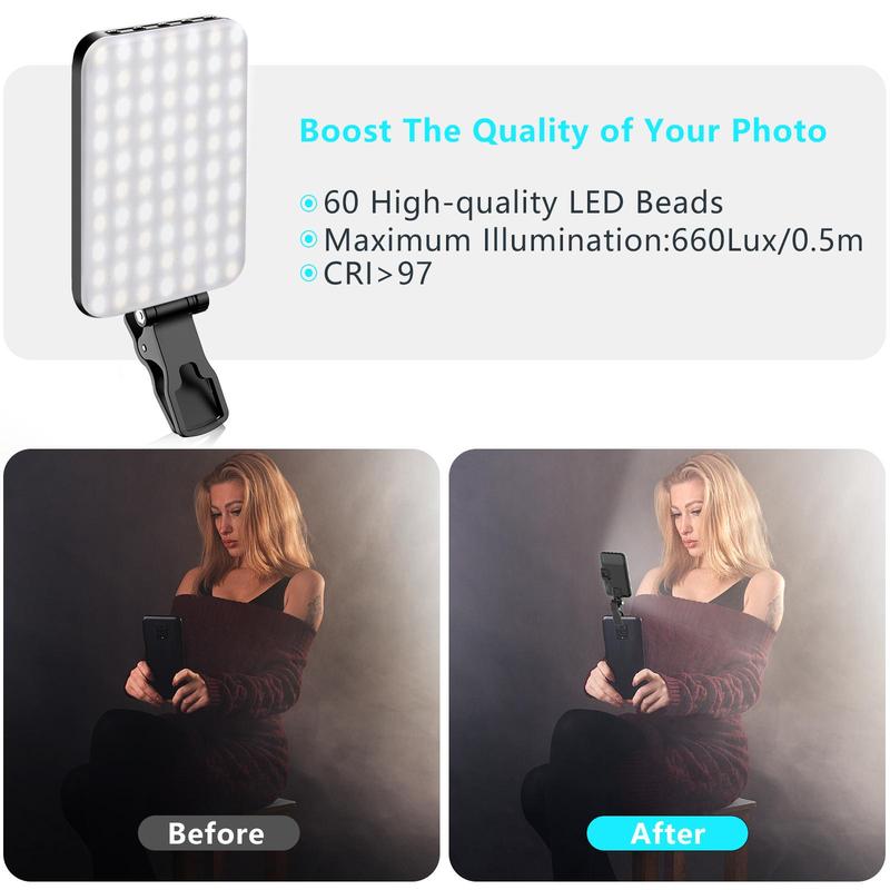 Front & Back Phone Clip Selfie Light for Fall Photography, 1 Set Rechargeable Camera Led Light, Adjustable 7 Light Mode Led Lamp for Phone, Tablet, Laptop, Camera, Vlogging Camera Accessories