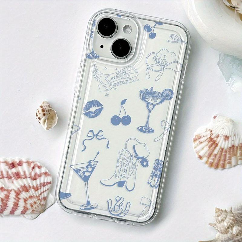 Cherry & Lip & Bow Pattern Clear Phone Case, Anti-slip Decorative Phone Protector Cover, Phone Accessories Compatible with iPhone 11 12 13 14 15 16 Pro Max