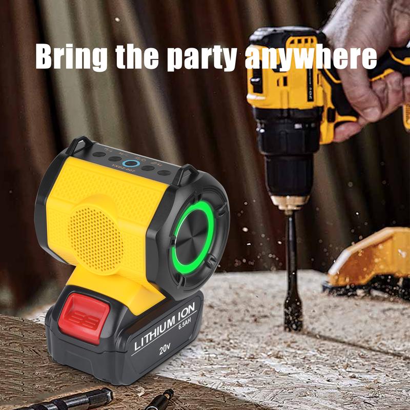 JYJZPB Cordless Portable Speaker Compatible for DeWalt 20V Battery Wireless Speaker, Portable Wireless Speaker fit for DeWalt 20V-60V Battery for Outdoor Job and Festival Party