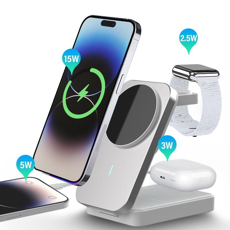 3-in-1 Fast Charger Magnetic 15w Charging Station Gift for Apple  (Foldable 3-in-1) Smartphone Wireless Charging Station for HUAWEI IPhone Samsung, AirPods and IPhone Watch