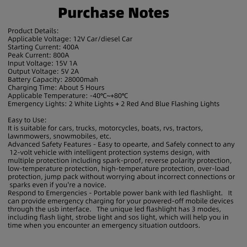 [Black Friday] 99800mAh Supercharged Portable Car Jump Starter - All-in-One Emergency Power Bank For Phones, Cars, Motorcycles & Yachts - Equipped With Flashlight, Compass & SOS Mode For Outdoor Adventures Black Friday,New Year Gifts,Christmas