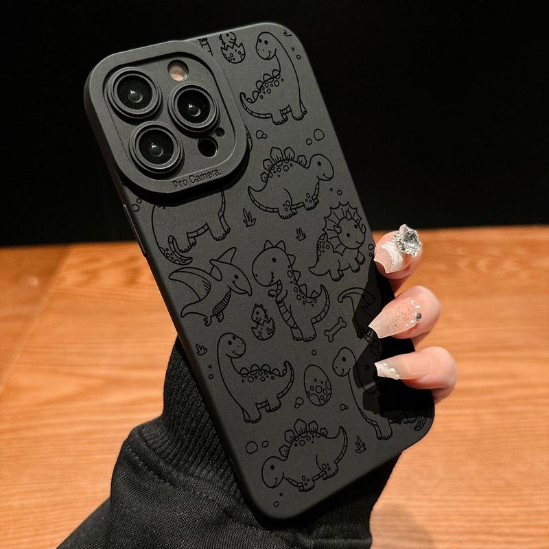 Cute Dinosaur Pattern Phone Case with Lens Protector, Anti-drop Cellphone Protective Case, All-inclusive Shockproof Mobile Phone Cover for iPhone 11 12 13 14 15 Pro Max, Phone Accessories