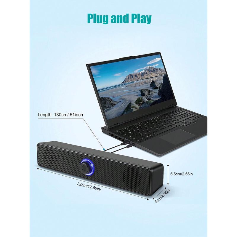 Computer Speaker, Stereo & Noiseless Soundbar For PC, Desktop, Laptop, Tablet, Pad, CD Player, USB Powered