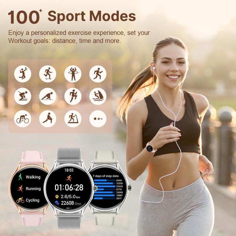 1.4-Inch AMOLED Curved Screen Smart Watch, Fashion Digital Watch with Replacement Band, Sports Fitness Watch with Multifunction for iOS & Android Phone