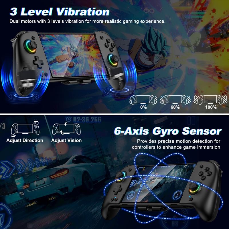 Wireless Pro Controller for Switch OLED, Joypad with Full-Size Ergonomic Handheld Mode Controller Battery RGB Turbo Programming