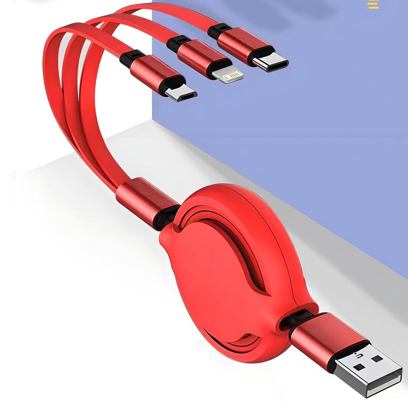 3 in 1 Telescopic Cable, 120W Fast Charging USB Cable, Retractable Design Fast Charging Data Cable for iPhone & Android Mobile Phones