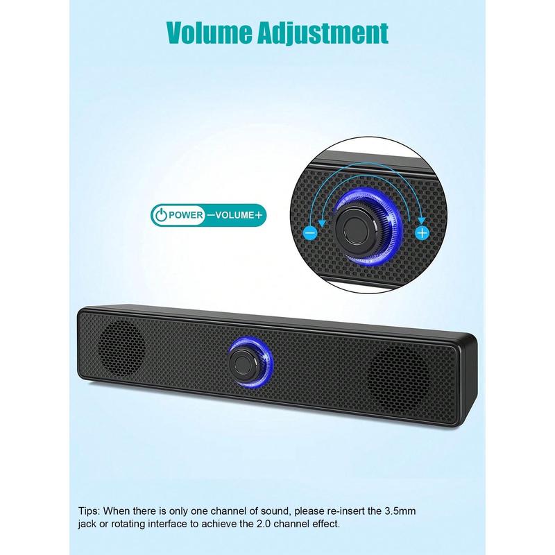 Computer Speaker, Stereo & Noiseless Soundbar For PC, Desktop, Laptop, Tablet, Pad, CD Player, USB Powered