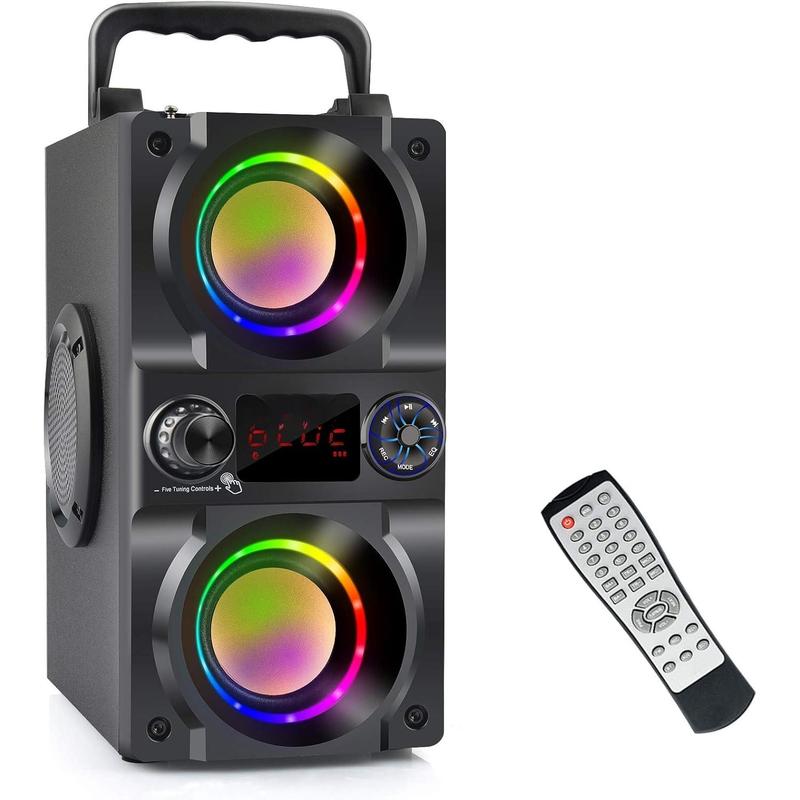 Speaker, 40W (60W ) Portable  Speaker with Colorful Lights, Double Subwoofer Heavy Bass, FM Radio, MP3 Player, Loud Stereo Speaker for Home Outdoor Party Camping