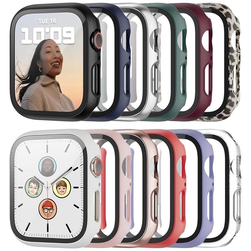 Men Women PC+Tempered Glass Integrated Case, 12pcs set Anti-drop Casual Protective Cover for Apple Watch Case 38 40 41 42 44 45 49mm, Intelligent Watch Case Accessories for iWatch Series Ultra SE 9 8 7 6 5 4 3 2 1 (without Watch)