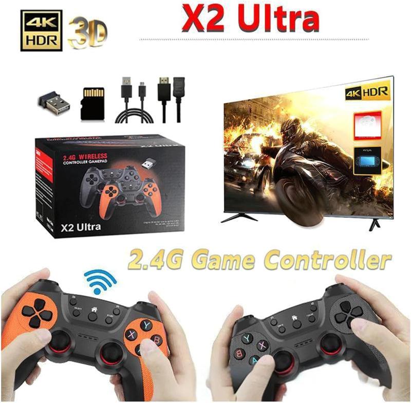 X2 Ultra Game Stick 4k,Retro Game Console Built in 40000+Games,Plug and Play Video Gaming Console,Plug and Play Video Games for Tv with 2.4g Wireless Controllers HDMI Output 128GB