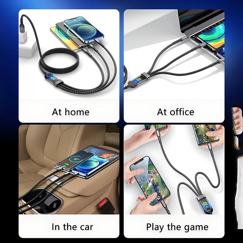 3-in-1 100W Phone Charging Cable, USB to Type-C Fast Charger Cable, Mobile Phone Charger Cable for iPhone 15 14 Samsung Xiaomi Huawei