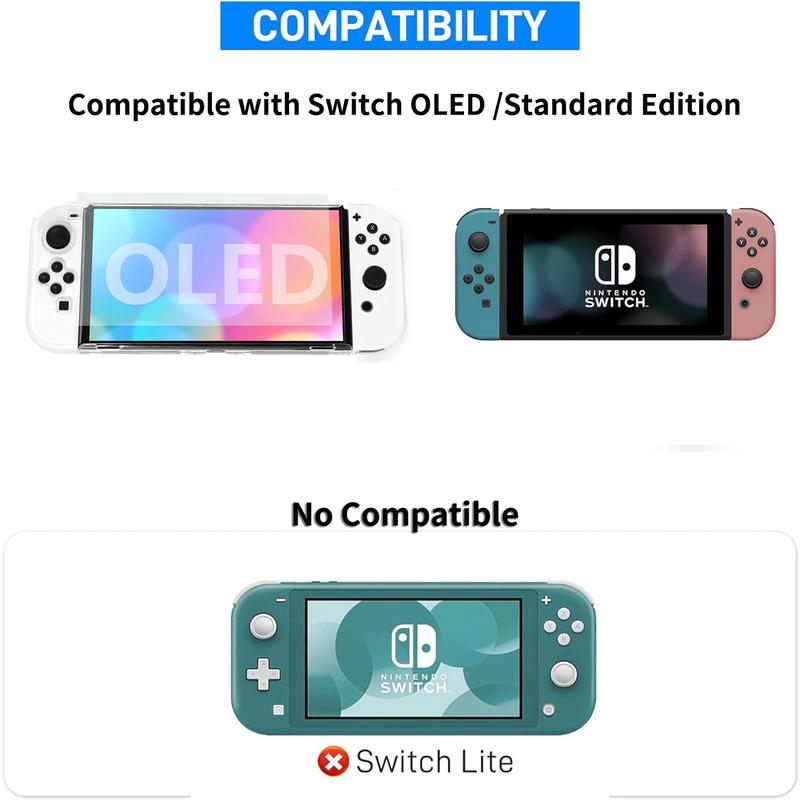 Switch Cases for Nintendo Switch OLED with HD Screen Protectors,for Nintendo Switch Accessories,All-around Protection,Transparent Case and HD Clear Anti-Scratch Screen Protector Compatible Switch 6.2'' OLED  7'',Tempered Switch Accessories Bundle