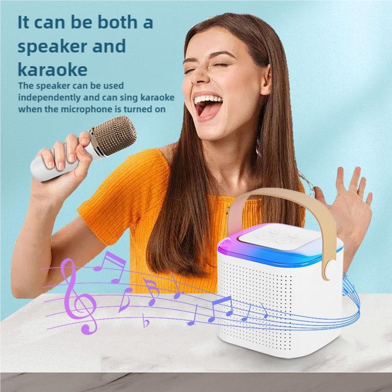 Portable Wireless Karaoke Speaker with Microphone, HIFI Stereo Sound Subwoofers, KTV Speaker Subwoofer with RGB Colorful LED Lights, Karaoke Machine Sound System for Outdoor Sports Travel, Audio Device, Room Accessories