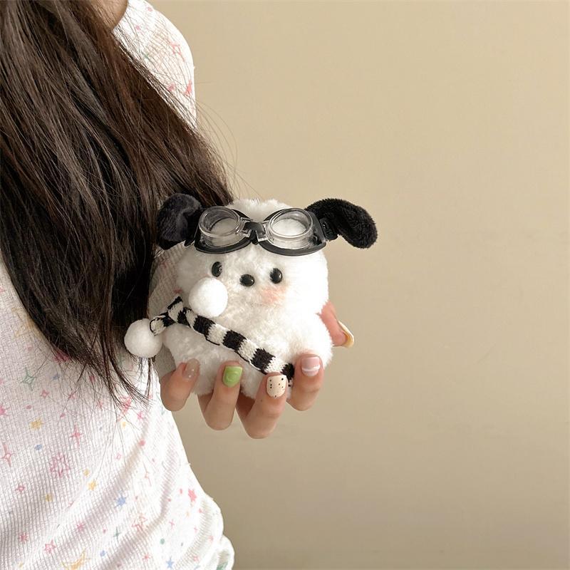 Cute Dog Design Earphone Case with Glasses, 1 Count Plush Earphone Protective Cover, Earphone Accessories Compatible with AirPods