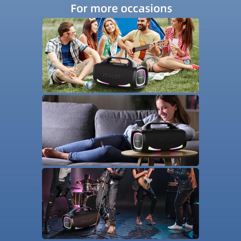 ZEALOT S79 100W Wireless Speaker, Portable Waterproof Speaker, 24000mAh Battery Speaker with 36 Hours Playback Time, Suitable for Home, Car, Camping, Party, Portable Rechargeable Speaker