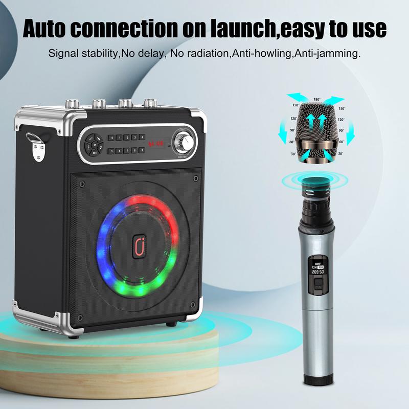 JYX S55 Karaoke Machine with Two Wireless Microphones, Portable Bluetooth Speaker with Bass Treble Adjustment, PA System with Remote Control, LED Lights,Supports TF Card USB, AUX IN, FM, REC,TWS for Party