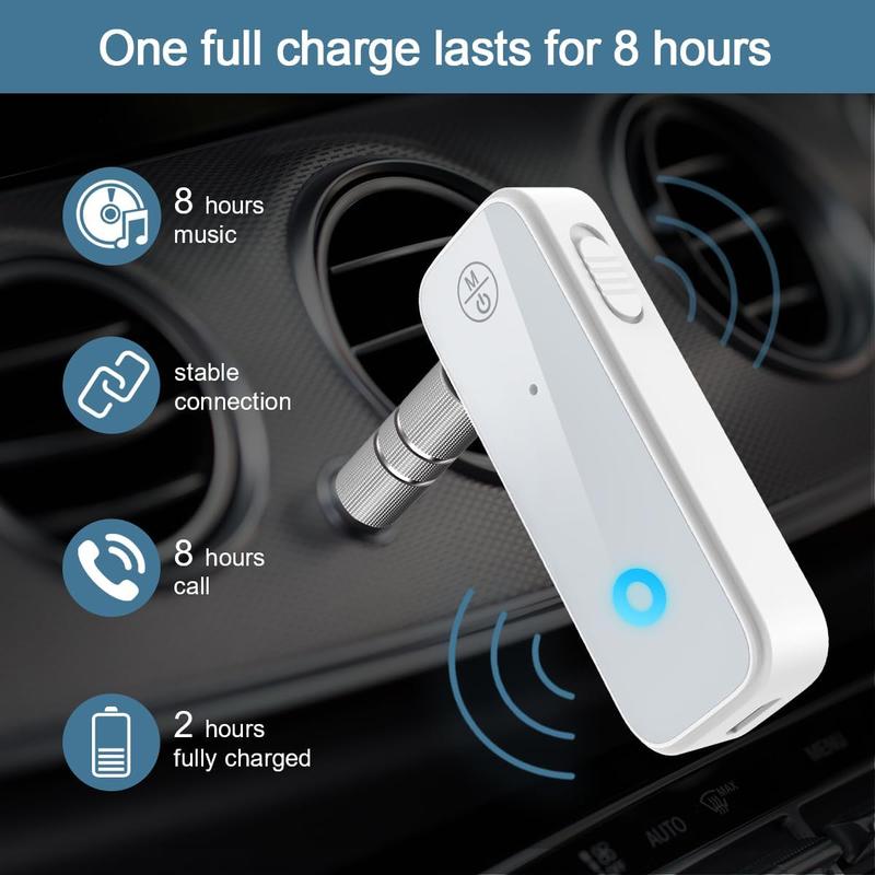 Bluetooth Car Adapter, 2-in-1 Wireless Transmitter and Receiver, Built-in Microphone for Hands-Free Calls, Clear Sound for Cars, Headphones, and Home Stereo, White