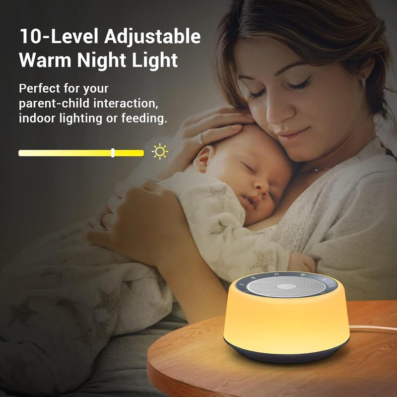 White Noise Sound Machine,  Sound Machine  with 30 Soothing Sounds and 7 Colors Warm Night Light for Sleeping, 5 Timers Portable Plug in Sound Machine for , AdultsGrey Color