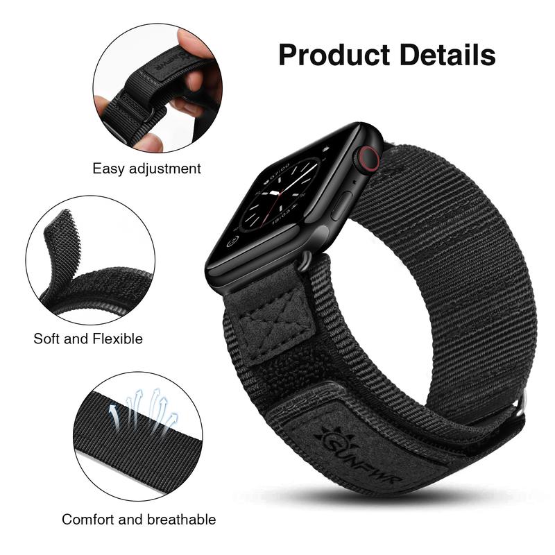 Sunfwr Watch Band Rugged Velcro Band for Apple Watch 42mm 44mm 45mm 49mm 38mm 40mm 41mm - Tough Nylon Strap with Three Buckle Loop Design - Compatible with iWatch Series 1-9 & SE Accessories Wearable