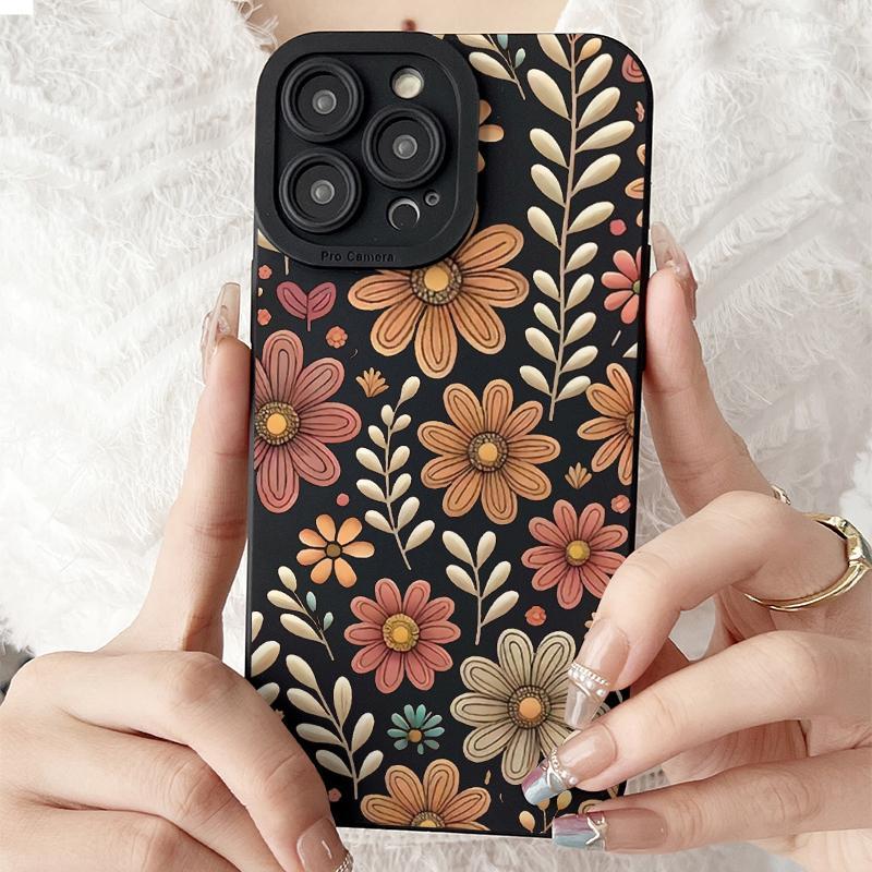 Vintage Flower Pattern Phone Case, Decorative Phone Protector Cover, Shockproof Mobile Phone Protective Cover for iPhone Series